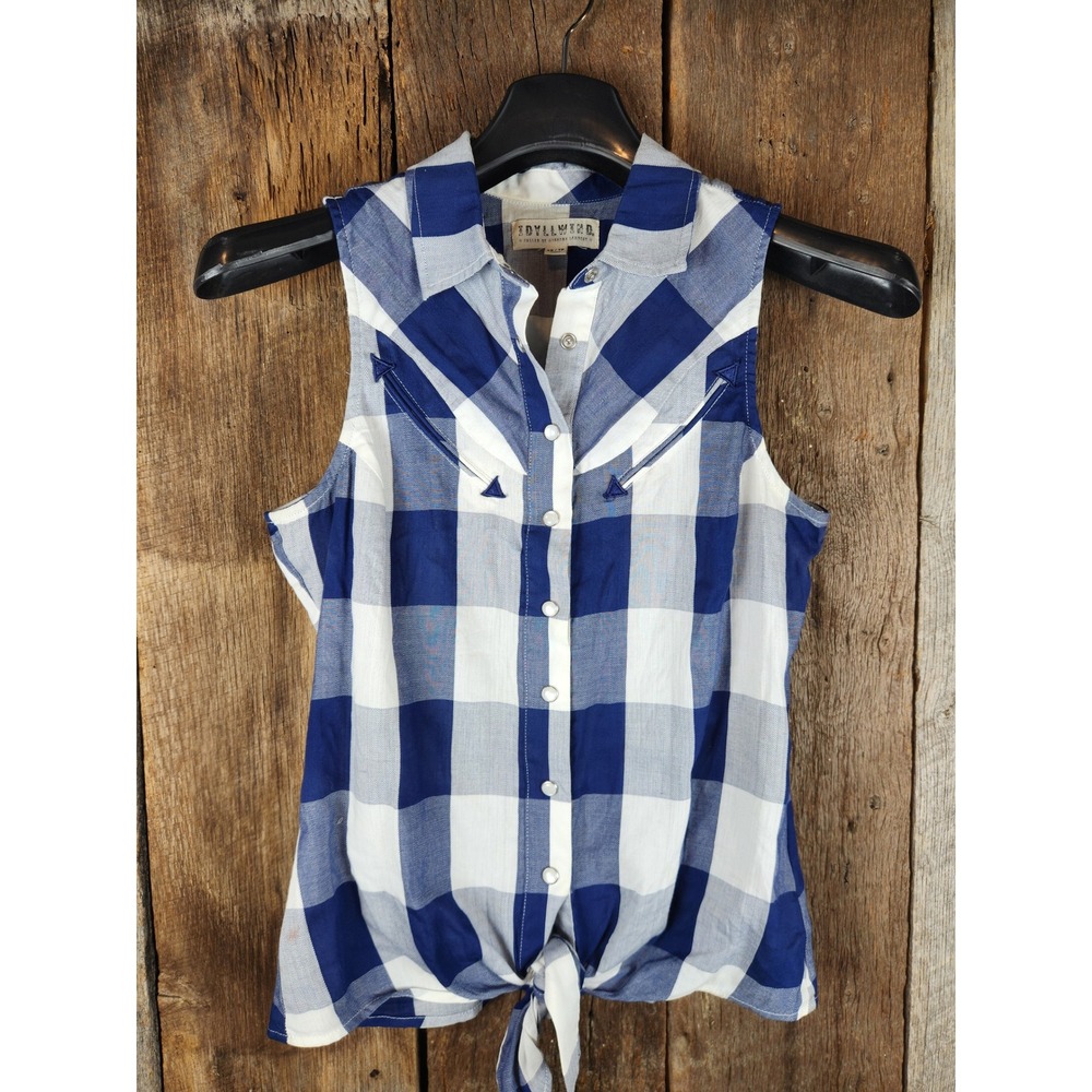 Idyllwind Miranda Lambert Womens Blue White Plaid Sleeveless Western Tie Top XS